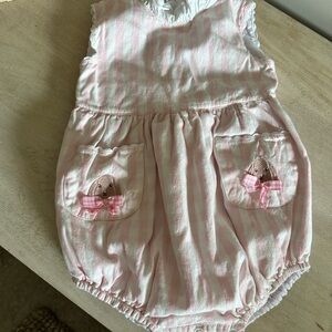Charming Pink Striped Baby Bodysuit with Bear Pockets